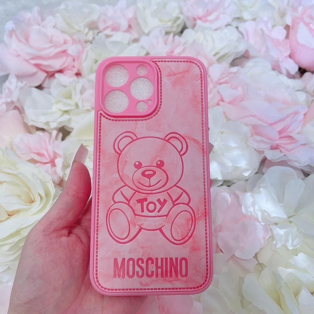Pink Moschino Bear Leather Soft Iphone 15Pro Max Case
